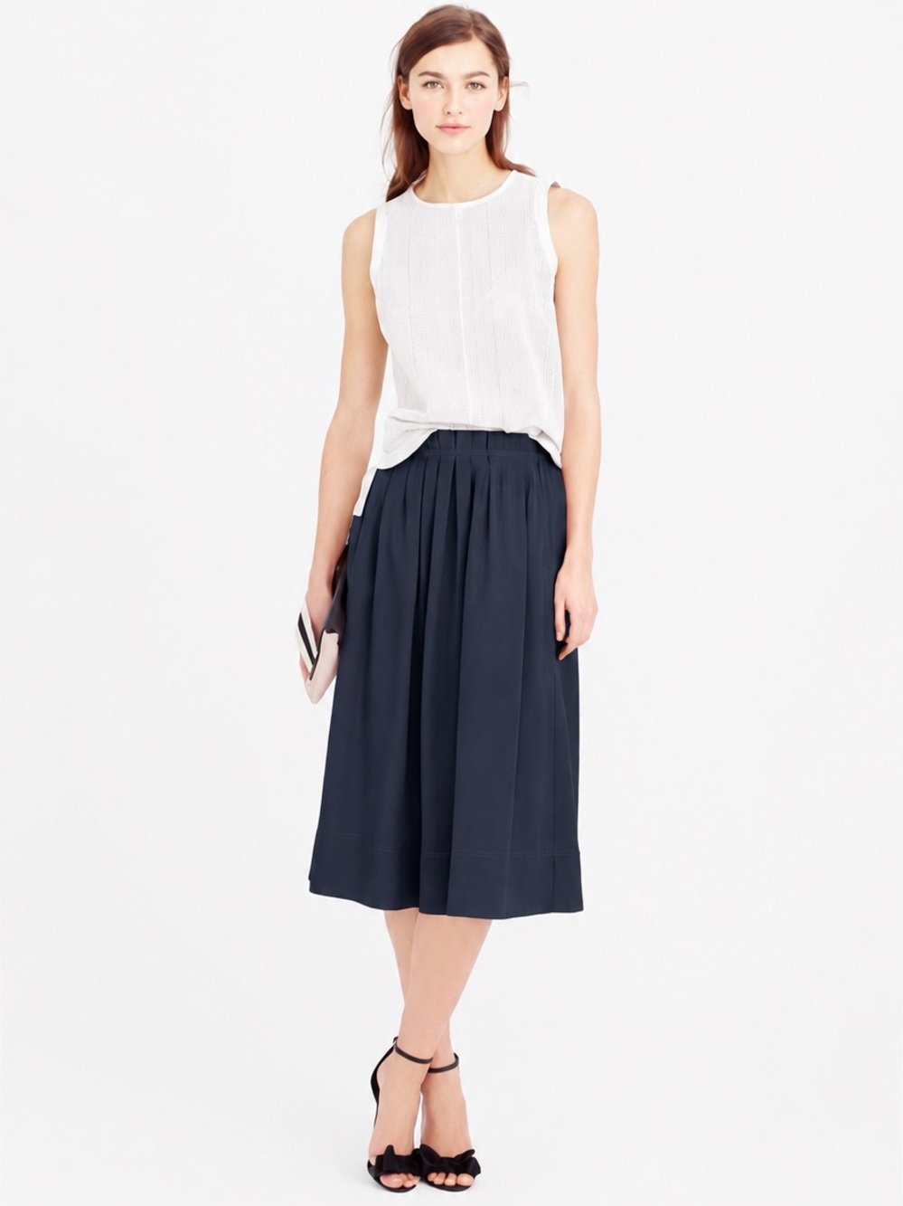 J.Crew Women’s Navy Blue Pleated A-Line Midi Skirt Size 4